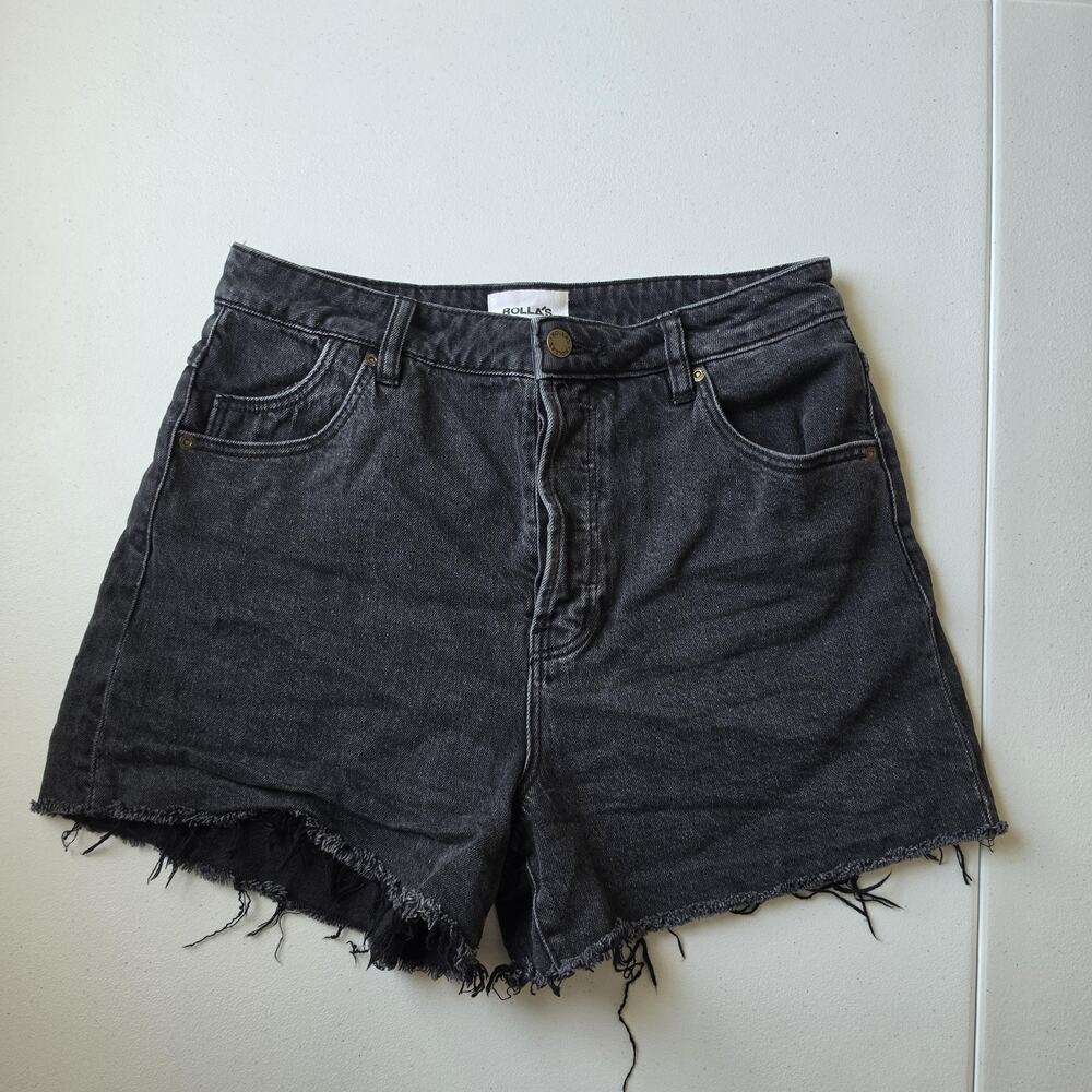 Rolla's Original Short Shorts Womens 30 Black High Rise Denim Cutoff Frayed Hem